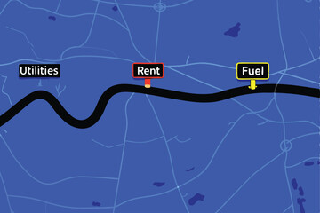 Detailed roadmap illustrating toll locations, clearly marking 'Utilities' and 'REN (1)' toll points.  Precise visual representation required.