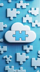 Fototapeta premium Cloud Puzzle Concept on Blue Background for Creative Solutions