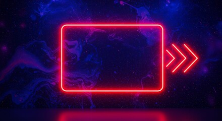 A neon sign with a red arrow pointing to the right