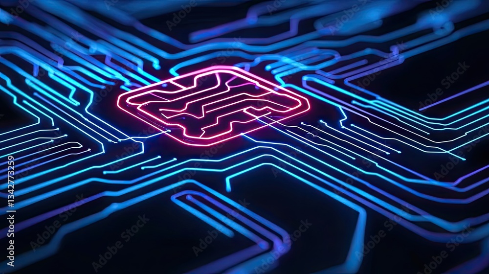 Aufkleber artificial intelligence cyberspace and data network concept. futuristic circuit board design with gl