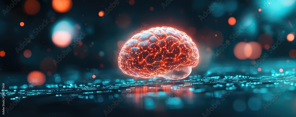 Poster artificial intelligence brain network and database concept. futuristic and vibrant digital represent