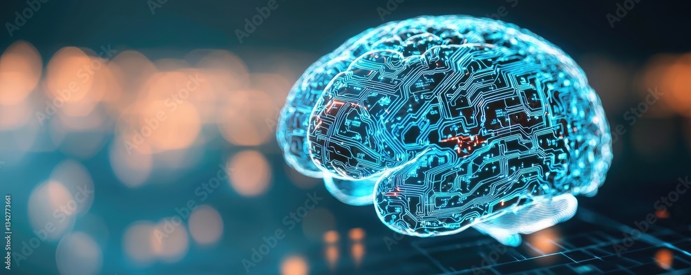 Poster artificial intelligence cyberspace and data network concept. abstract depiction of a digital brain w