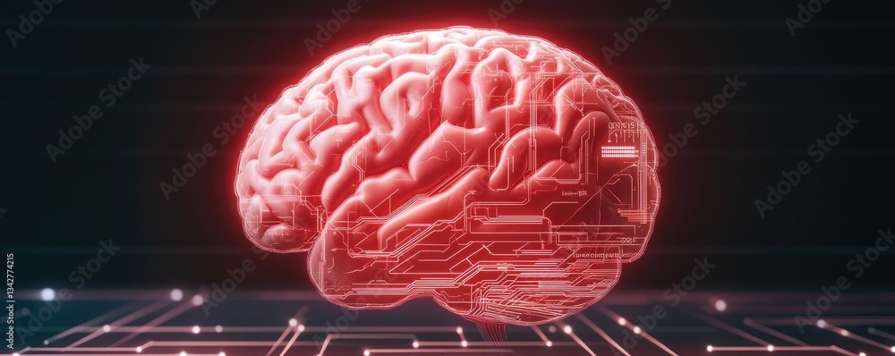 Aufkleber artificial intelligence brain network and database concept. futuristic brain illustration with digit