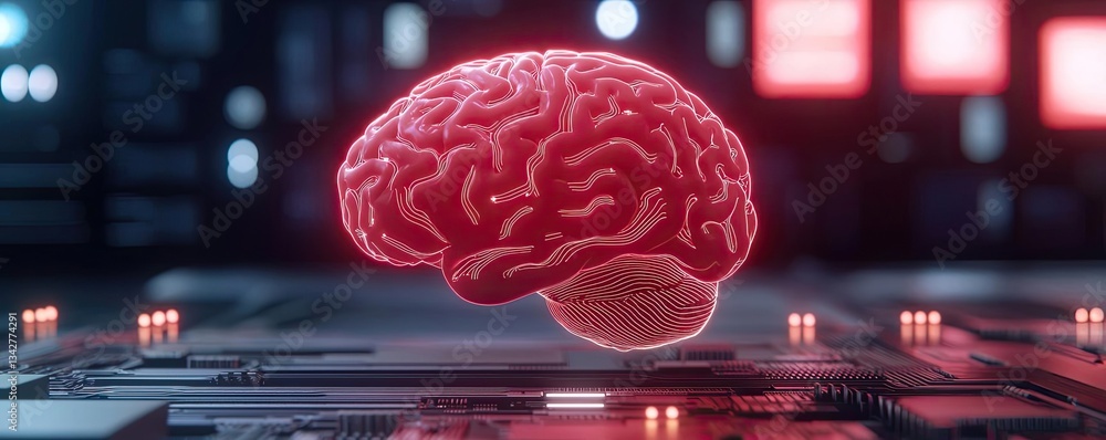 Poster artificial intelligence brain network and database concept. futuristic illustration of a glowing bra