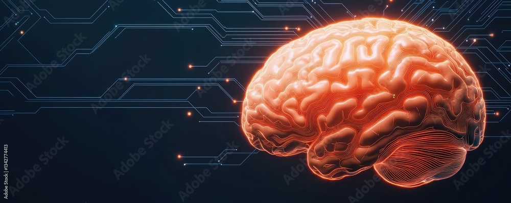 Poster artificial intelligence brain network and database concept. innovative brain illustration with digit