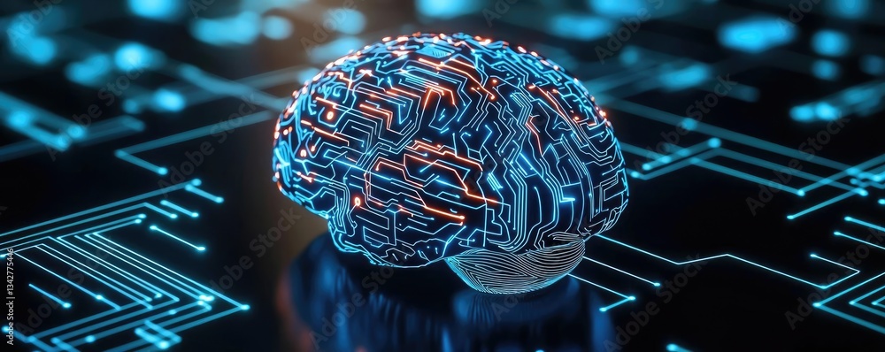 Poster artificial intelligence cyberspace and data network concept. futuristic brain design with digital ci
