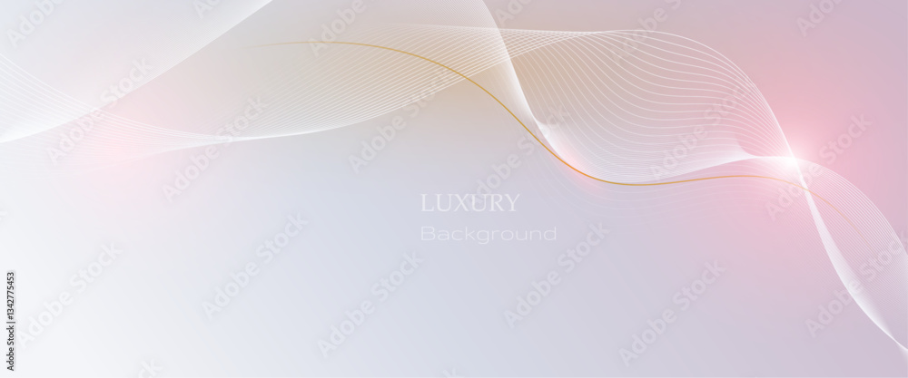 Poster abstract soft white, gold wave line pattern and texture on light gray gradient background. vector el