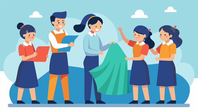The rustle of fabric and chatter of students filled the air as they excitedly swapped tips and tricks for making their uniform look the most stylish.. Vector illustration