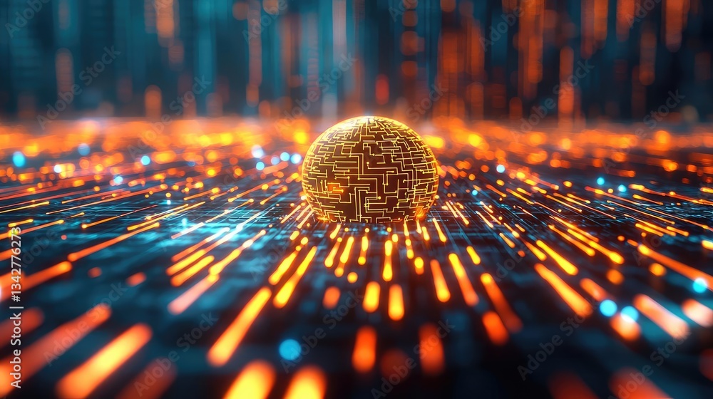 Poster artificial intelligence cyberspace and data network concept. futuristic digital sphere representing 