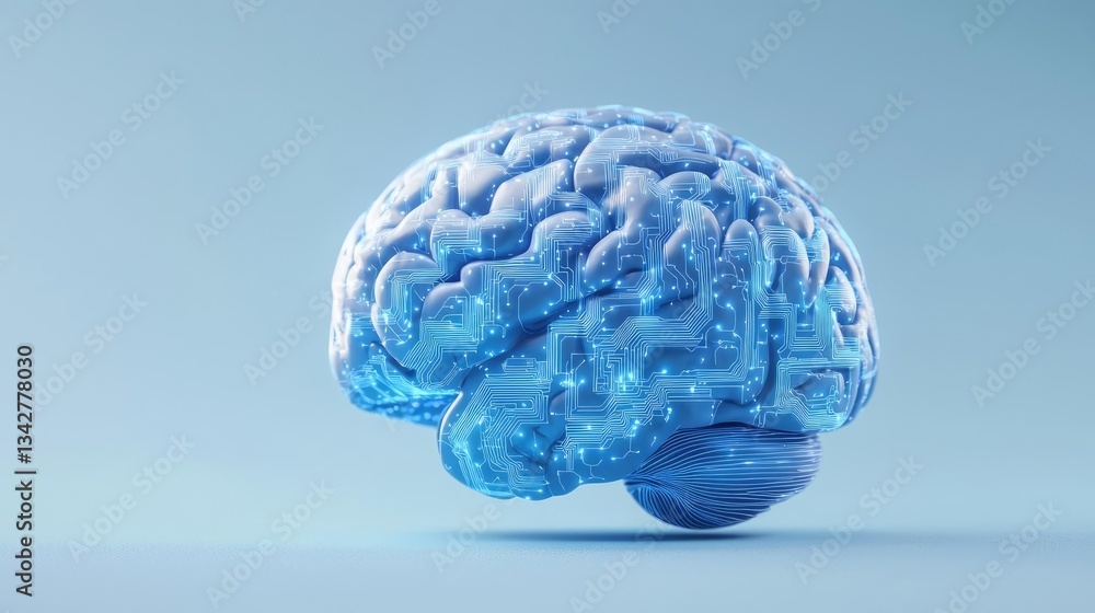 Poster artificial intelligence brain network and database concept. a visually striking 3d illustration of a