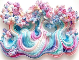 Colorful Swirls Flowing on White Background, Artsy Design