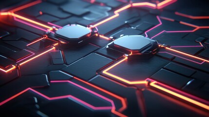 Fototapeta premium Futuristic Circuit Board Design with Neon Glow Effects and Shapes