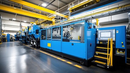 Obraz premium Automated Plastic Bottle Manufacturing Production Line in Industrial Factory, Efficiently Producing High-Quality Bottles for Various Industries