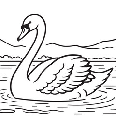 Obraz premium Detailed and elegant vector style illustration of a graceful swan swimming in a lake