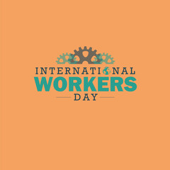 International Workers Day Logo with Gears and Globe