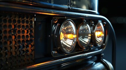 Detailed close up of a bus front fog light assembly