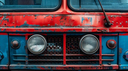 Detailed close up of a bus front grille with design elements