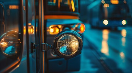 Detailed close up of a bus front fog lights with mounting