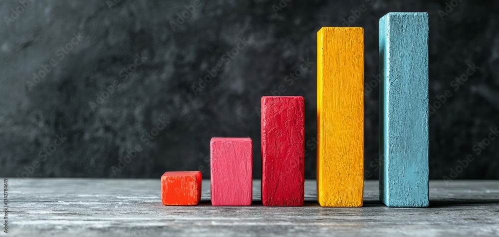 Poster colorful blocks of varying heights arranged in ascending order on a textured surface, symbolizing gr