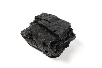 Natural wood charcoal isolated on white background.