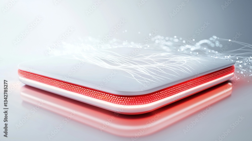 Poster futuristic abstract device with red glow and digital elements