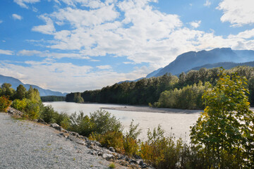 Brackendale Eagle Run vista point during a summer season along the Squamish River in Squamish, British Columbia, Canada