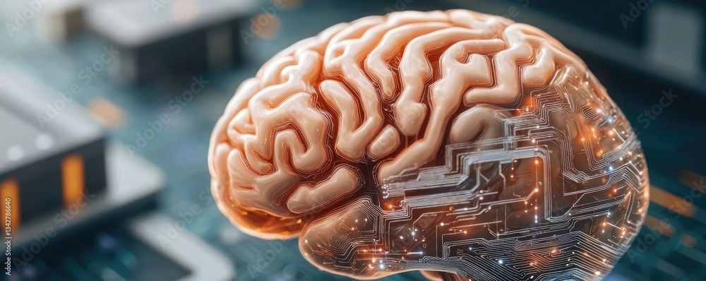 Poster artificial intelligence computing and brain network concept. enhanced brain concept illustrating tec