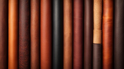 Variety of textured leather rolls in warm tones