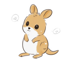 A cute cartoon animal with large ears and a round body, depicted in a playful pose and expressive facial features.