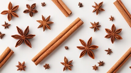 Aromatic spices: Cinnamon and star anise arrangement