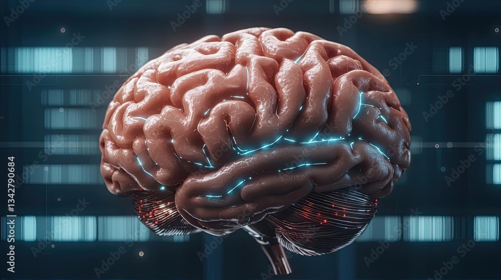 Aufkleber artificial intelligence cyberspace and data network concept. futuristic depiction of a human brain w