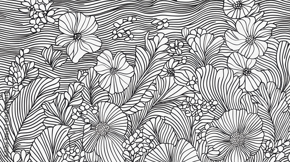 Aufkleber intricate floral patterns with flowing lines create captivating background filled with various flowe