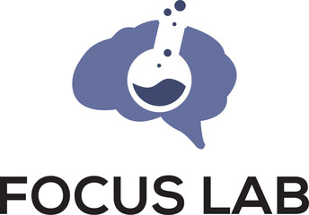 Simple black silhouette smart brain for scientist lab logo design