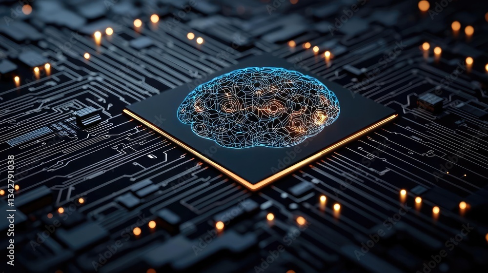 Poster artificial intelligence computing and brain network concept. futuristic digital brain illustration o