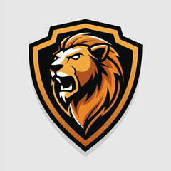 Obraz premium roaring lion logo king gold on shield black background vector