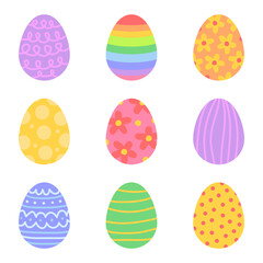 Collection of various colorful Easter eggs with patterns. Cute vector illustation. Happy Easter.