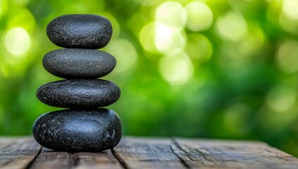 Stacked stones in a zen garden setting