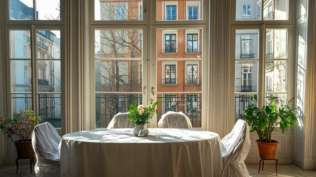 Sunlit Parisian Apartment Interior with City View
