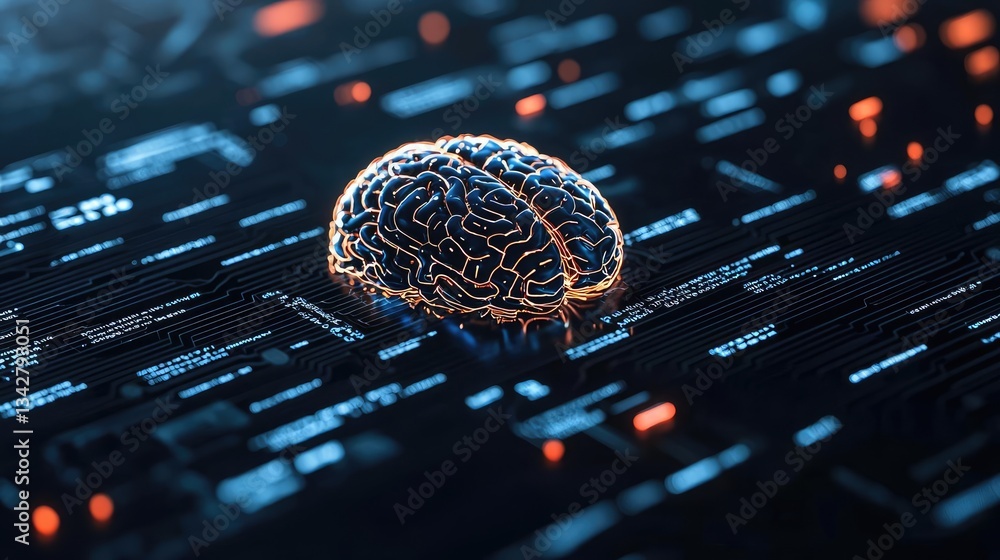 Poster artificial intelligence cyberspace and data network concept. futuristic digital brain on cyber inter