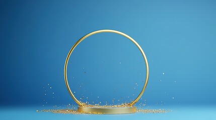 Golden Circle Stage on Blue Background, Luxurious and Modern Design for Presentations