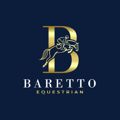 Elegant Luxury Abstract Line Letter B Monogram Horse Jump Alphabet Logo, Show Jumping Logo, Horse Jump, Typography