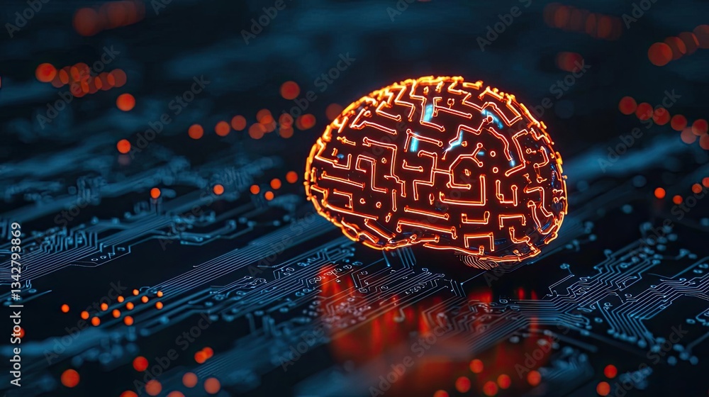 Poster artificial intelligence cyberspace and data network concept. futuristic digital brain design on a ci