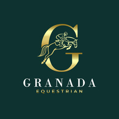 Elegant Luxury Abstract Line Letter G Monogram Horse Jump Alphabet Logo, Show Jumping Logo, Horse Jump, Typography
