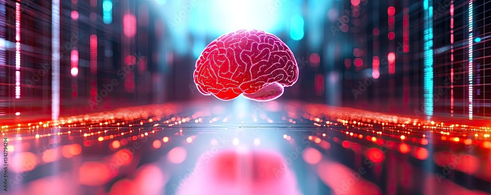 Poster artificial intelligence cyberspace and data network concept. futuristic digital brain graphic with g