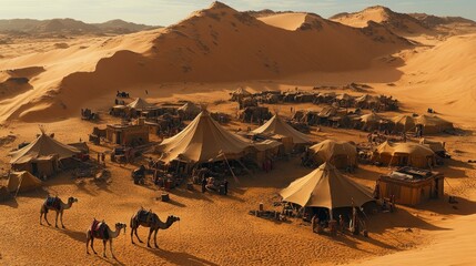 Desert Oasis Nomadic Camp at Sunrise