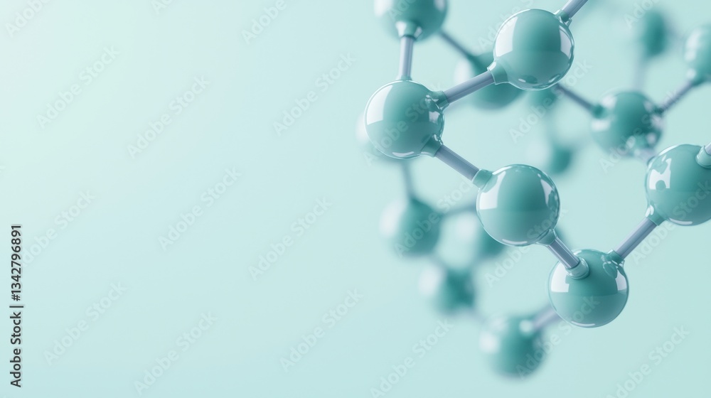 Poster molecular structure visualization in soft teal color palette