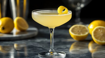 A vibrant cocktail crafted from gin, lemon juice, and simple syrup, garnished with a lemon twist.