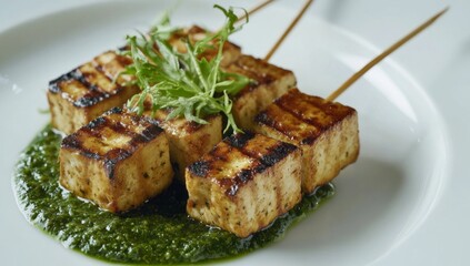 Grilled Tofu Skewers with Pesto