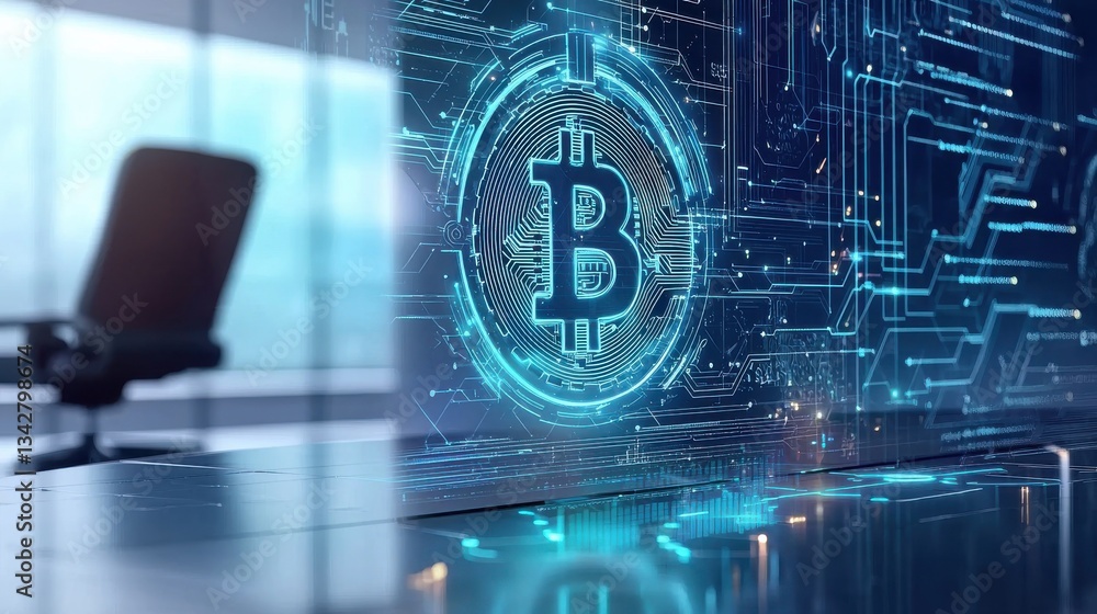 Aufkleber digital bitcoin cryptocurrency concept with high-tech background
