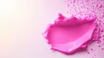 Bright pink paint flows across a white background, featuring splashes and droplets that evoke a feeling of creativity and playfulness